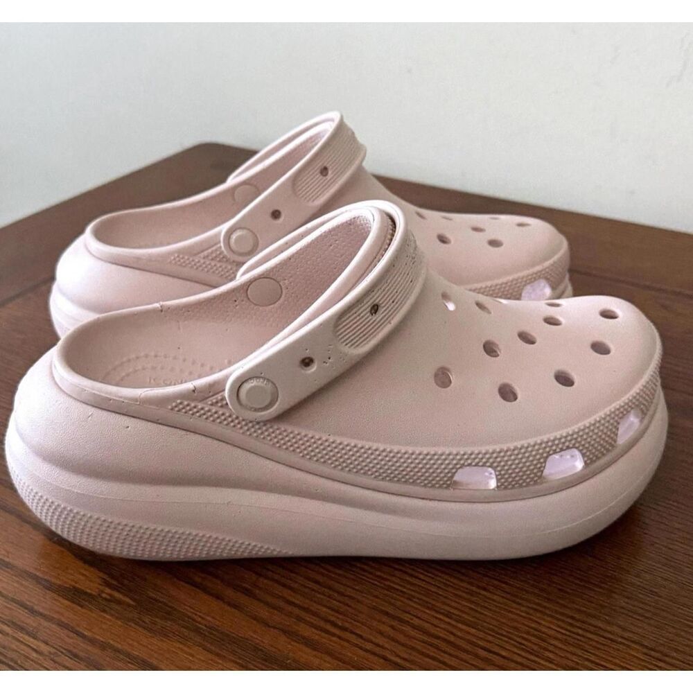 Crocs Classic Crush Platform Clogs Shimmer Waterproof Clay Pink Women US 10